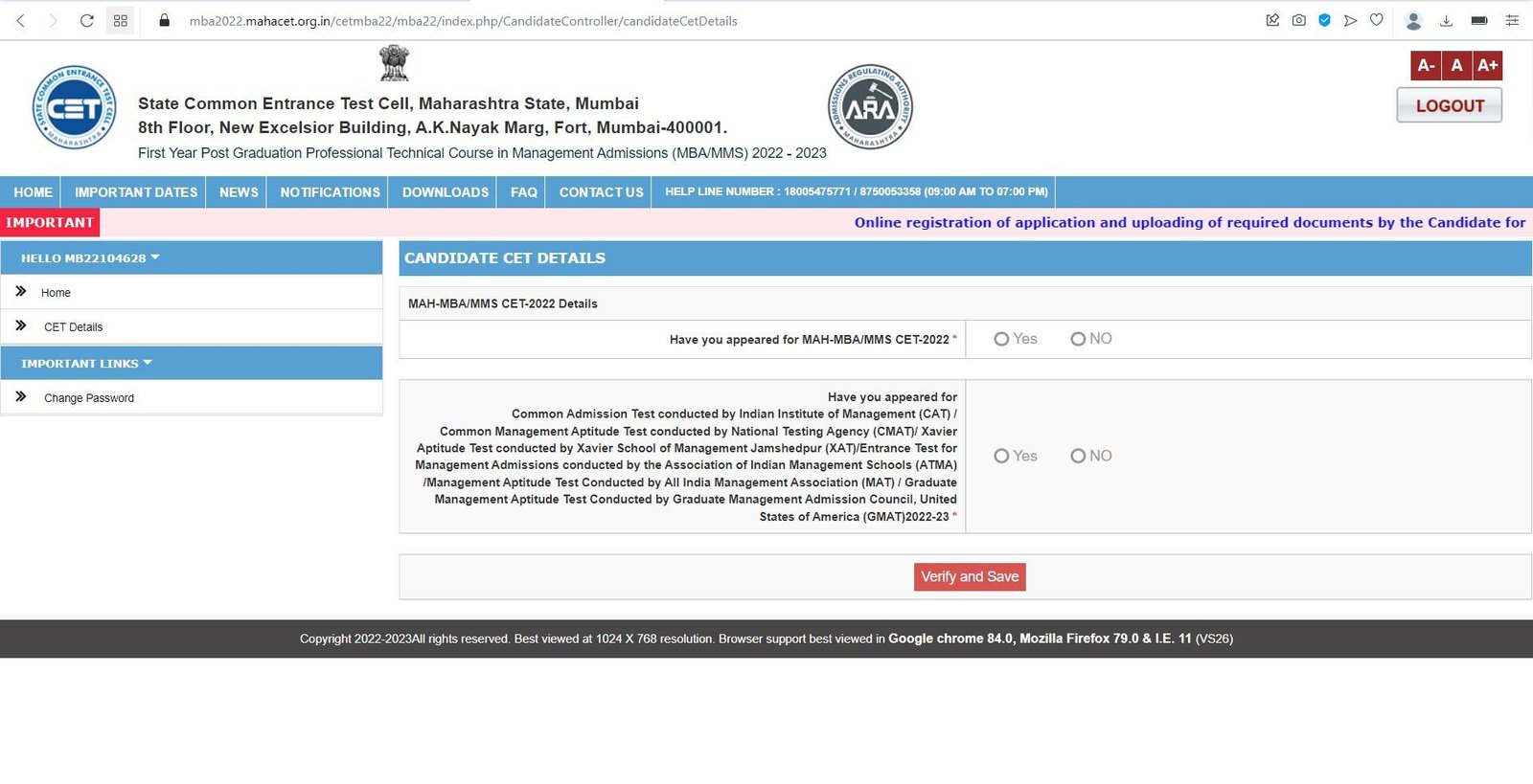 MBA/MMS CAP Rounds 2023 Online Registration Process